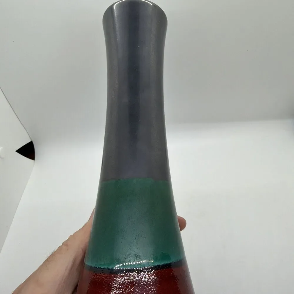 DESTINOS S.A. Vintage Glazed Red & Green 15” Vase Made in Portugal